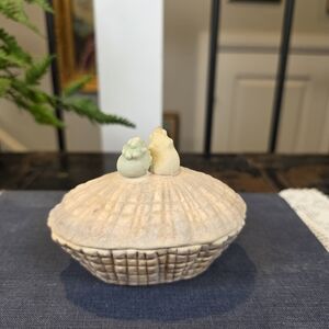 Mini Ceramic Conch Trinket Box | Pie/Basket Shape Rustic Pastel Decor 3.5"